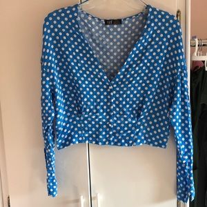 Zara Trf Intense Blue Polka Dot Blouse